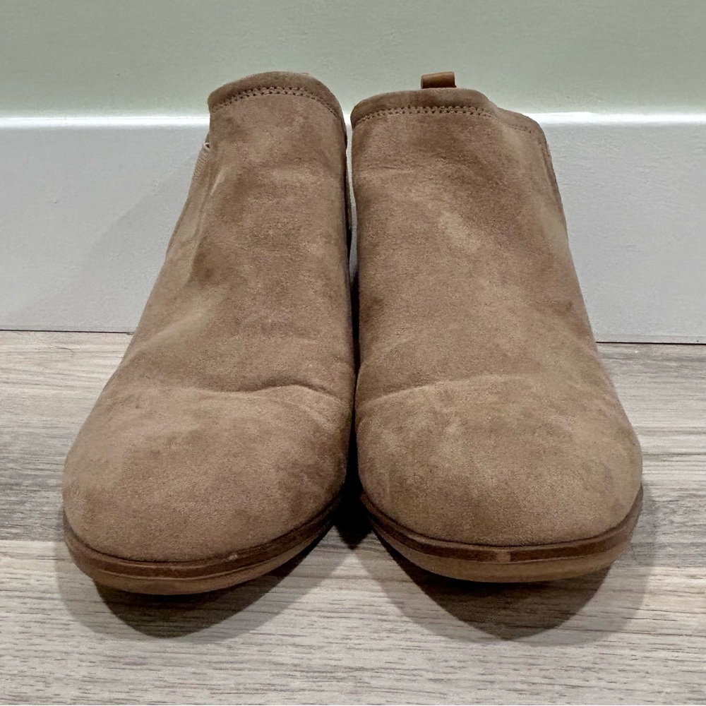Dr. Scholl’s Laurel Ankle Boots Tan Suede Leather Low Block Heel Booties Size 8 - Picture 3 of 8